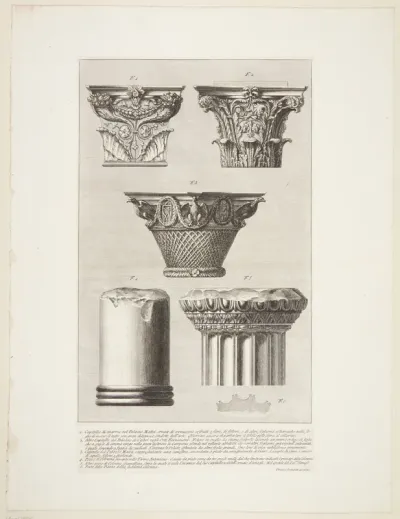 Kapitæler og fragmenter af søjler, fra Palazzo Mattei, Caracalla's termer mm.