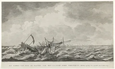 Kappen van de masten van het schip Woestduin, 1779