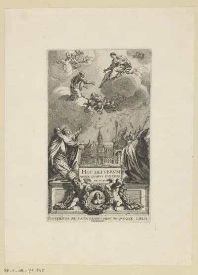 Karel de Grote en Lodewijk IX de Heilige met Kerkvaderen naast het model van de basiliek van Saint-Quentin