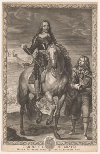 Karel I van Engeland in een harnas op een paard