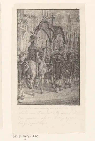 Karel III volgt een lijkstoet