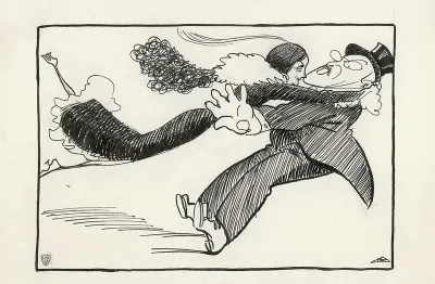 Karikatur av Halfdan Christensen og Kirsten Lampe (gift Monrad-Aas)