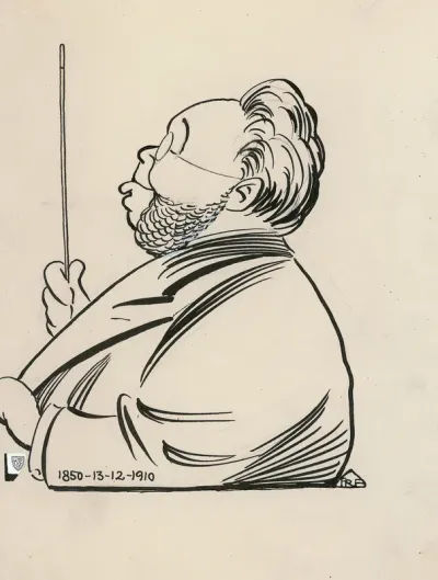 Karikatur av komponist Iver Poul Fredrik Holter