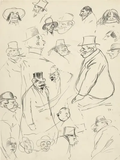 Karikaturale portret- en figuurstudies van mannen