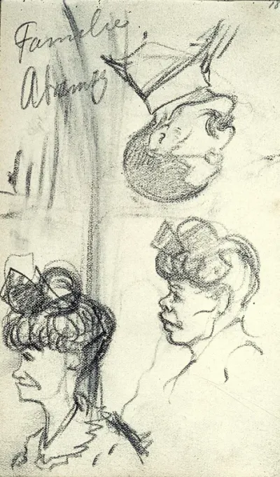 Karikaturale portretten van een vrouw (2x) en een man