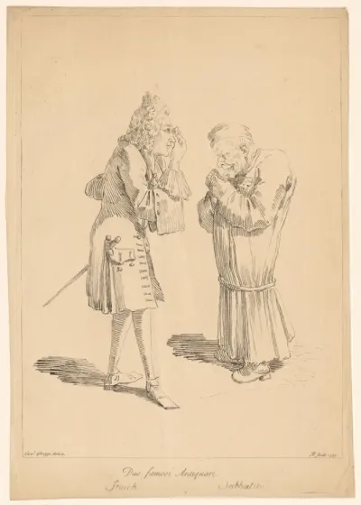 Karikatuur van Baron Philipp von Stosch en Marcantonio Sabatini