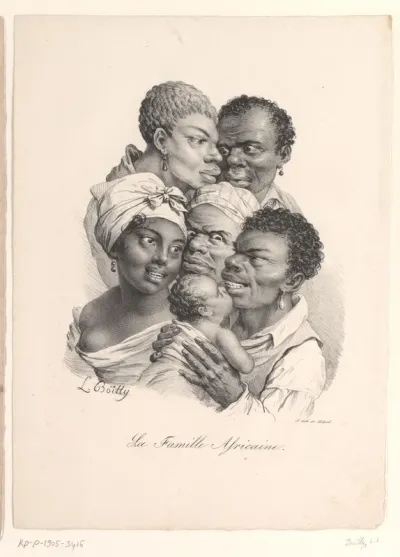Karikatuur van een Afrikaanse familie