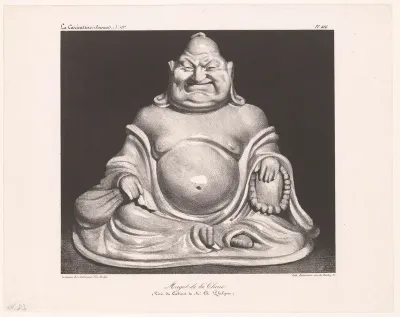 Karikatuur van een Chinees Boeddhabeeld