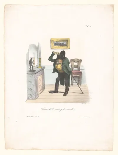 Karikatuur van een man die op Napoleon wil lijken
