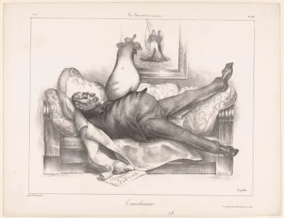 Karikatuur van Gilbert du Motier, markies de la Fayette, tijdens een nachtmerrie