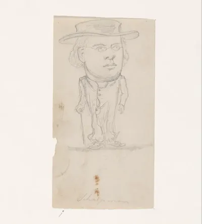 Karikatuur van Herman Schaepman met hoed