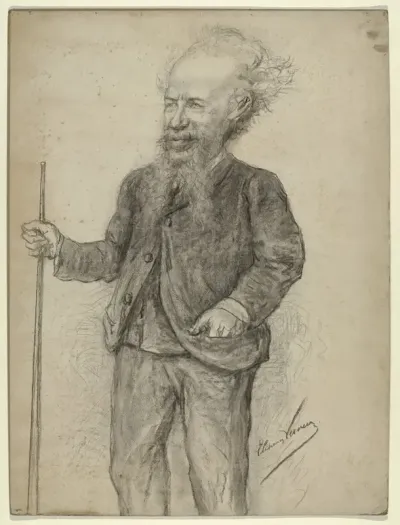 Karikatuurportret van Carl Sierig met biljartkeu