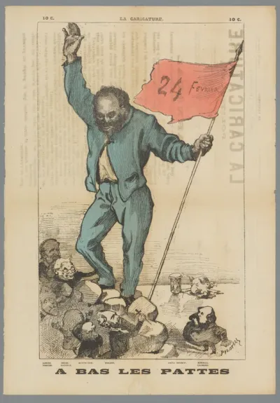 Karl Marx met triomfvlag, aan zijn voeten koninklijke en keizerlijke personen