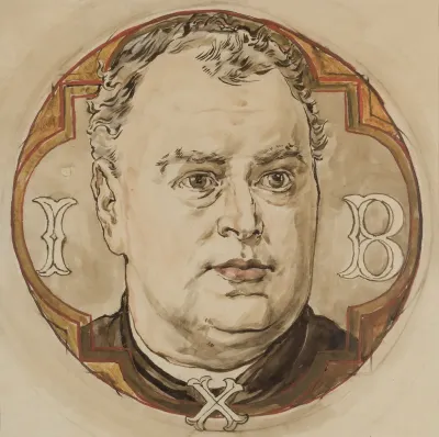 Karton do polichromii Kościoła Mariackiego - Głowa męska i litery "I, B, X" (ks. Jan Bukowski)