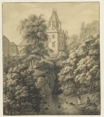 Kasteel en bergachtig landschap