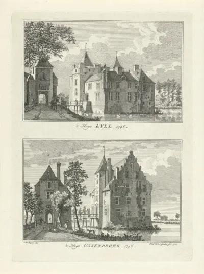 Kasteel Eyll en Kasteel Ossenbroek bij Kleef, 1746