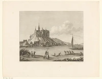Kasteel op een heuvel bij een rivier