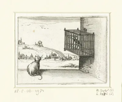 Kat en gekooide vogel