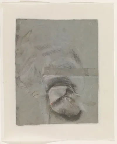 Kat, en, op een ingezet stuk papier, een vrouwenhoofd en profil