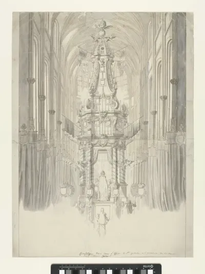 Katafalk voor keizer Karel VI in de kerk van Sint-Michiel en Sint-Goedele te Brussel