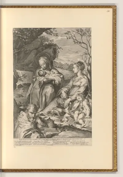 Katharina von Siena mit dem Christuskind umgeben von Maria mit dem Johannesknaben und einem Papst
