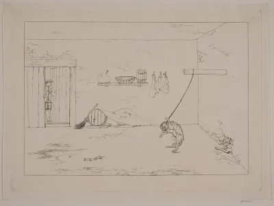 Katten i strikken. Illustration til "Reineke Fuchs"