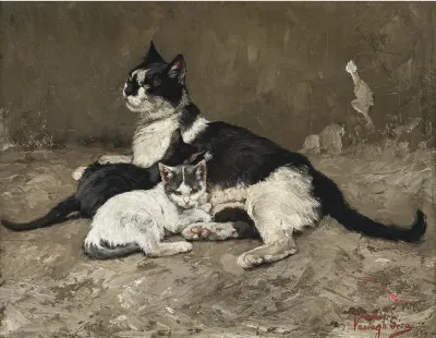 Katzenmutter mit ihren Jungen