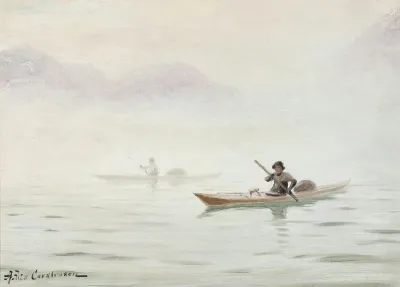 Kayaks off the coast of Greenland.