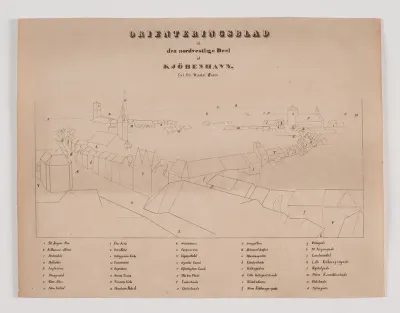 København set fra Nikolaj Tårn, orienteringsblad til den nordvestlige del