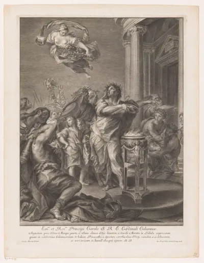 Keizer Augustus brengt een offer voor de tempel van Janus