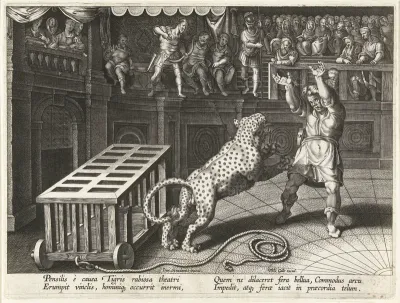 Keizer Commodus doodt een luipaard met een pijl