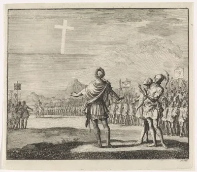 Keizer Constantijn de Grote krijgt op het slagveld een visioen