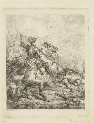 Keizer Hendrik II de Heilige te paard in een veldslag