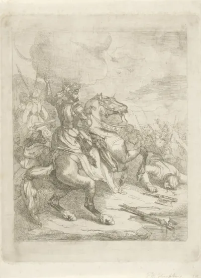 Keizer Hendrik II de Heilige te paard in een veldslag