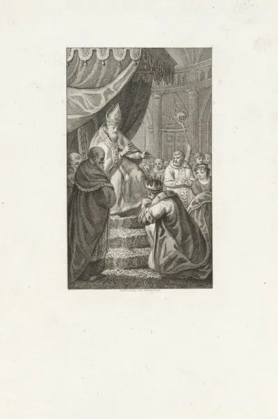 Keizer Justinianus kust de voeten van de paus