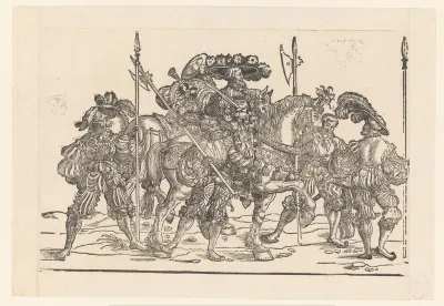 Keizer Karel V te paard met zijn heraut en enkele soldaten
