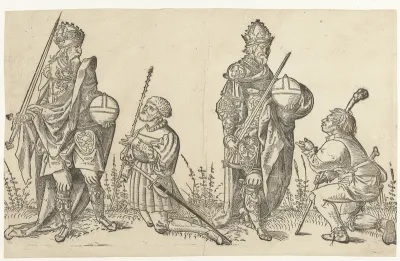 Keizer Trajanus met rechter en Keizer Augustus met boer