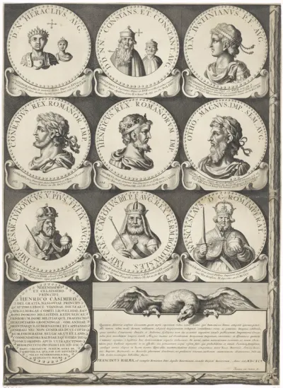 Keizers en koningen, medaillons 102-146, blad 14
