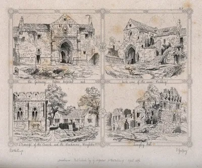 Kepier Hosppital, the church, almhouses and Langley Hall, Houghton, Durham: four scenes