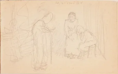 Kepin kanssa kulkeva vanhus ; luonnos maalaukseen Jälkeen jääneet, 1902