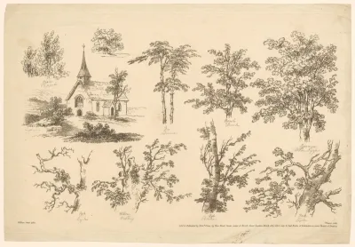 Kerk en details van boomtakken