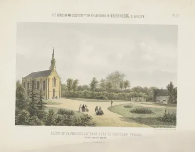 Kerk en portierswoning achter de Meerenberg