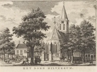 Kerk en Rechthuis te Hilversum in 1762 (vóór de brand van 1766)