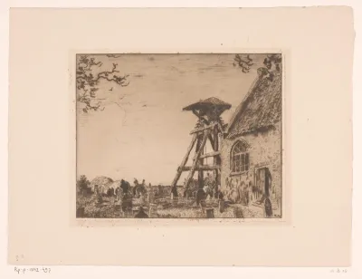 Kerk met kerkhof en klokkenstoel