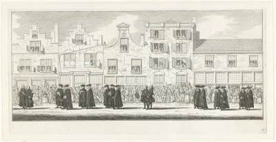 Kerkelijke en wereldlijke leiders in de lijkstoet van Anna van Hannover te Delft, 1759