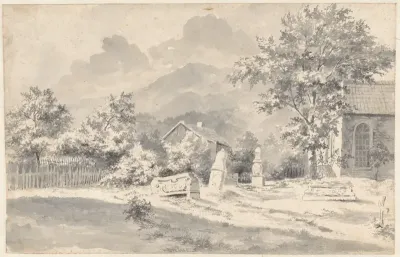 Kerkhof met verzakte stenen, te Ilsenburg