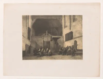 Kerkinterieur met figuren