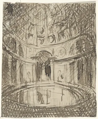 Kerkinterieur met koepel te Rome