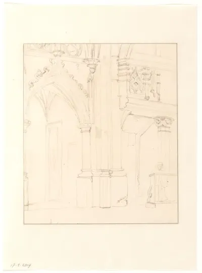Kerkinterieur met nonnetje