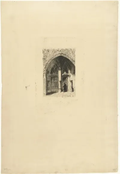 Kerkinterieur met oude man